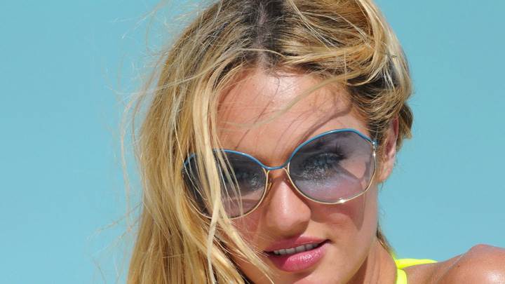 Candice Swanepoel Wet Pink Lips Face Closeup